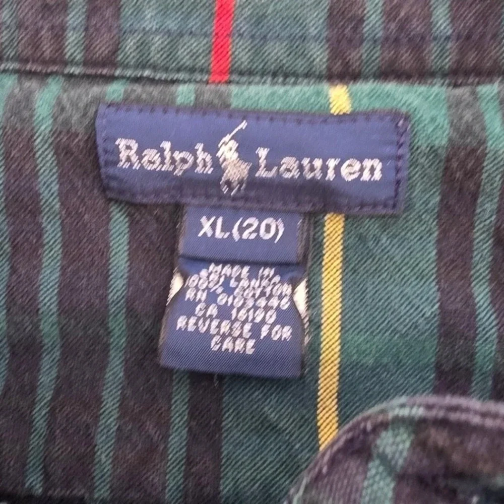 VINTAGE 90S RALPH LAUREN PLAID BUTTON DOWN BOYS XL GREEN RED PREPPY PONY HOLIDAY
